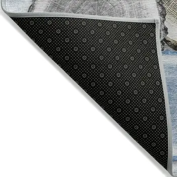 10' X 14' Blue Gold and Gray Faux Bois Washable Non Skid Indoor Outdoor Area Rug