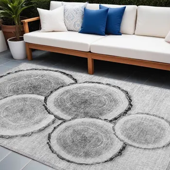 10' X 14' Gray and Black Faux Bois Washable Non Skid Indoor Outdoor Area Rug