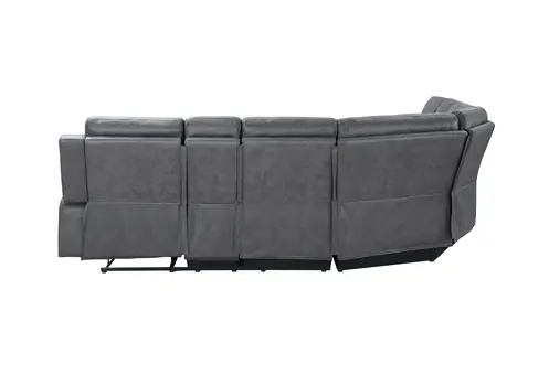 Gray Faux Leather Reclining Curved Corner Sectional With Console
