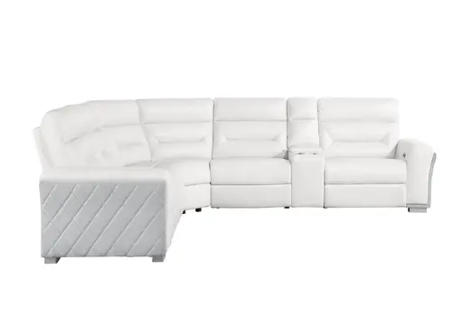 Gray And White Faux Leather Power Reclining Curved Corner Sectional With Console