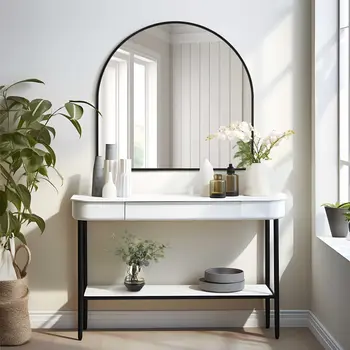29" Black Arch Metal Framed Full Length Hanging Mirror