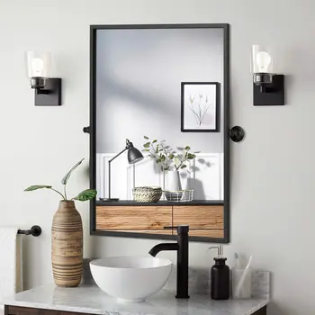 31" Black Metal Framed Full Length Hanging Mirror