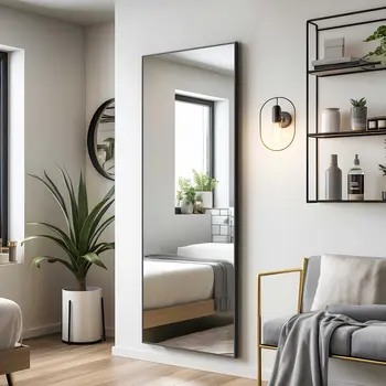 71" Black Metal Framed Standing Mirror