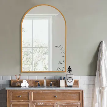 36" Gold Arch Metal Framed Full Length Hanging Mirror