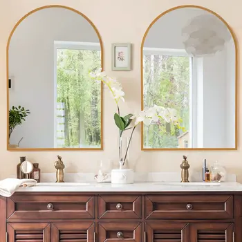36" Gold Arch Metal Framed Full Length Hanging Mirror