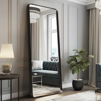 71" Black Metal Framed Standing Mirror