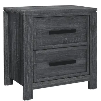 25" Dark Gray Solid and Manufactured Wood Distressed Two Drawer Nightstand