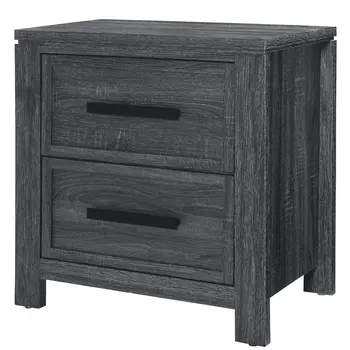 25" Dark Gray Solid and Manufactured Wood Distressed Two Drawer Nightstand