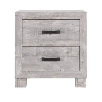 24" Gray Two Drawer Distressed Wood Nightstand