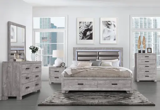 24" Gray Two Drawer Distressed Wood Nightstand