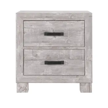 24" Gray Two Drawer Distressed Wood Nightstand