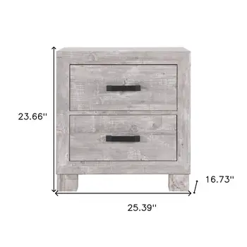 24" Gray Two Drawer Distressed Wood Nightstand