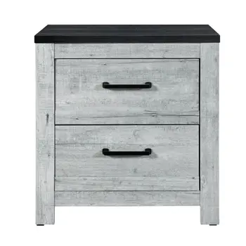 24" Gray And Black Two Drawer Wood Nightstand