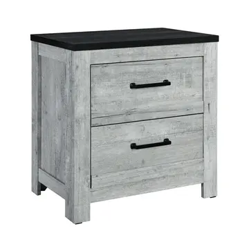 24" Gray And Black Two Drawer Wood Nightstand