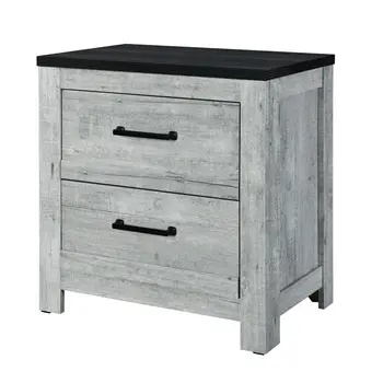 24" Gray And Black Two Drawer Wood Nightstand