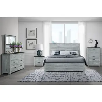 24" Gray And Black Two Drawer Wood Nightstand