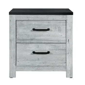 24" Gray And Black Two Drawer Wood Nightstand