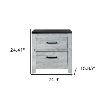 24" Gray And Black Two Drawer Wood Nightstand