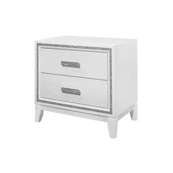 26" White Two Drawer Faux Crystal Bling Wood Nightstand
