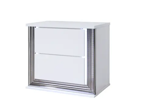 25" White Solid and Manufactured Wood Lighted Two Drawer Nightstand