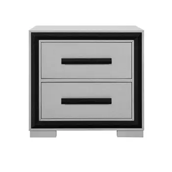 25" Gray and Black Two Drawer Wood Nightstand