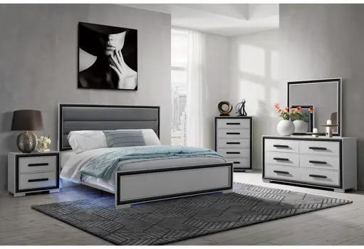 25" Gray and Black Two Drawer Wood Nightstand