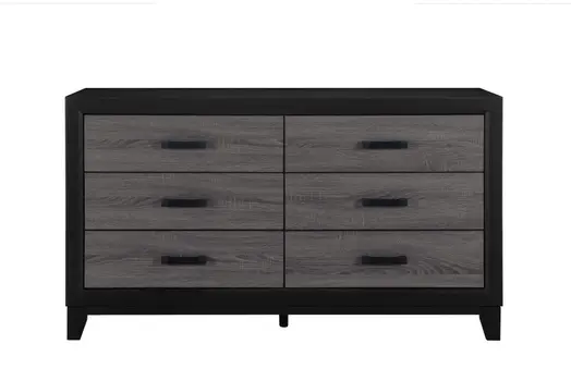 58" Black And Gray Wood Six Drawer Double Dresser