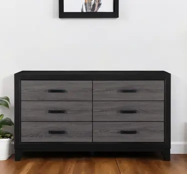 58" Black And Gray Wood Six Drawer Double Dresser