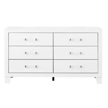 58" White Wood Six Drawer Double Dresser