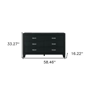 58" Black Wood Six Drawer Double Dresser
