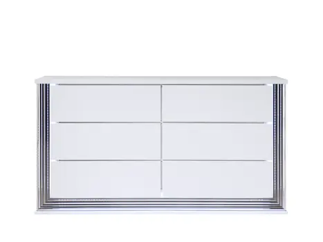 61" White Wood Lighted Six Drawer Double Dresser