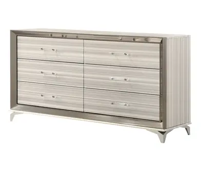 64" White And Silver Wood Six Drawer Double Dresser