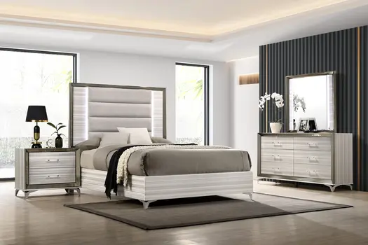 64" White And Silver Wood Six Drawer Double Dresser