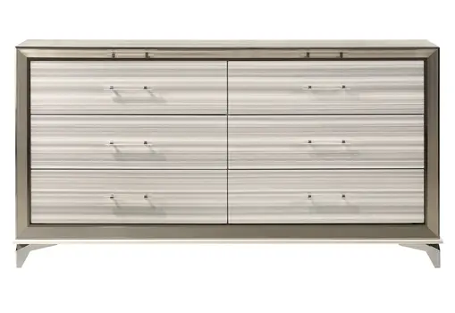 64" White And Silver Wood Six Drawer Double Dresser