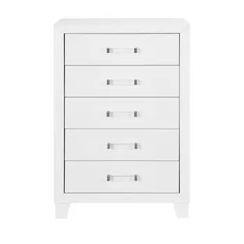 49" White Wood Five Drawer Dresser