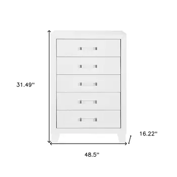 49" White Wood Five Drawer Dresser