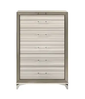 53" Beige And White Wood Lighted Five Drawer Dresser