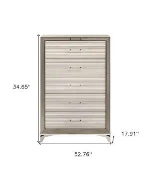 53" Beige And White Wood Lighted Five Drawer Dresser