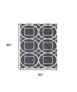 5' X 8' Charcoal and Ivory Abstract Geometric Hand Tufted Area Rug