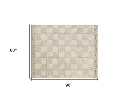 5' X 8' Moss Green Wool Abstract Geometric Hand Tufted Non Skid Area Rug