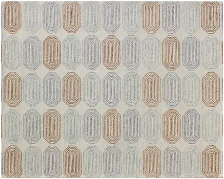 5' X 8' Ivory and Silver Wool Abstract Geometric Hand Tufted Non Skid Area Rug