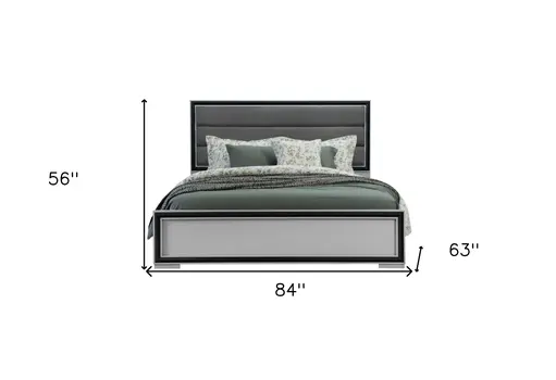 Gray Ribbed Texture Wood And Upholstery Full Bed Frame