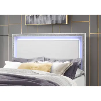 White Faux Crystal Bling Lighted Queen Bed Frame