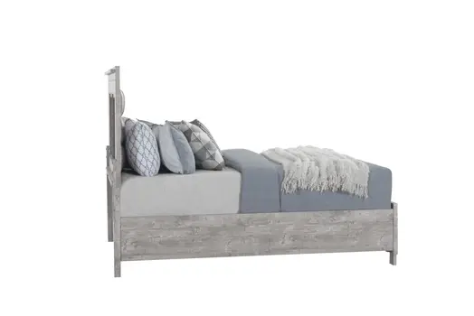 Gray and Silver Faux Crystal Bling Wood And Faux Leather Queen Bed Frame With Two Drawers