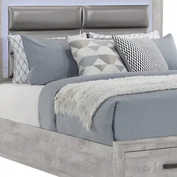 Gray and Silver Faux Crystal Bling Wood And Faux Leather Queen Bed Frame With Two Drawers