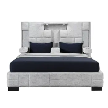 Black and Gray And Upholstered Lighted Queen Bed Frame with USB