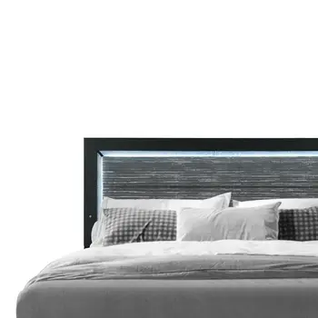 Black and Gray Wood And Velvet Lighted King Bed Frame