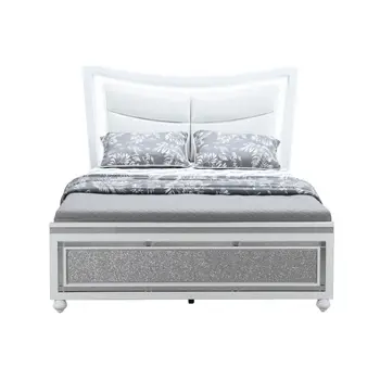 Silver And White Faux Crystal Bling Wood And Upholstery Lighted Full Bed Frame