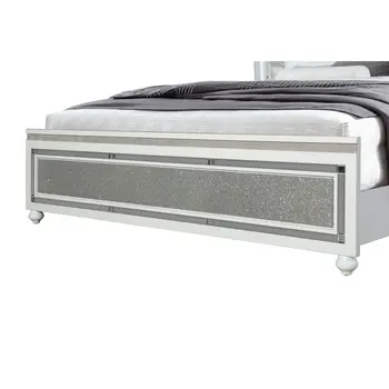 White and Silver Faux Crystal Bling Wood And Upholstery Lighted King Bed Frame