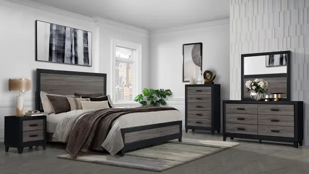 Black And Gray Inlaid Panels Queen Bed Frame